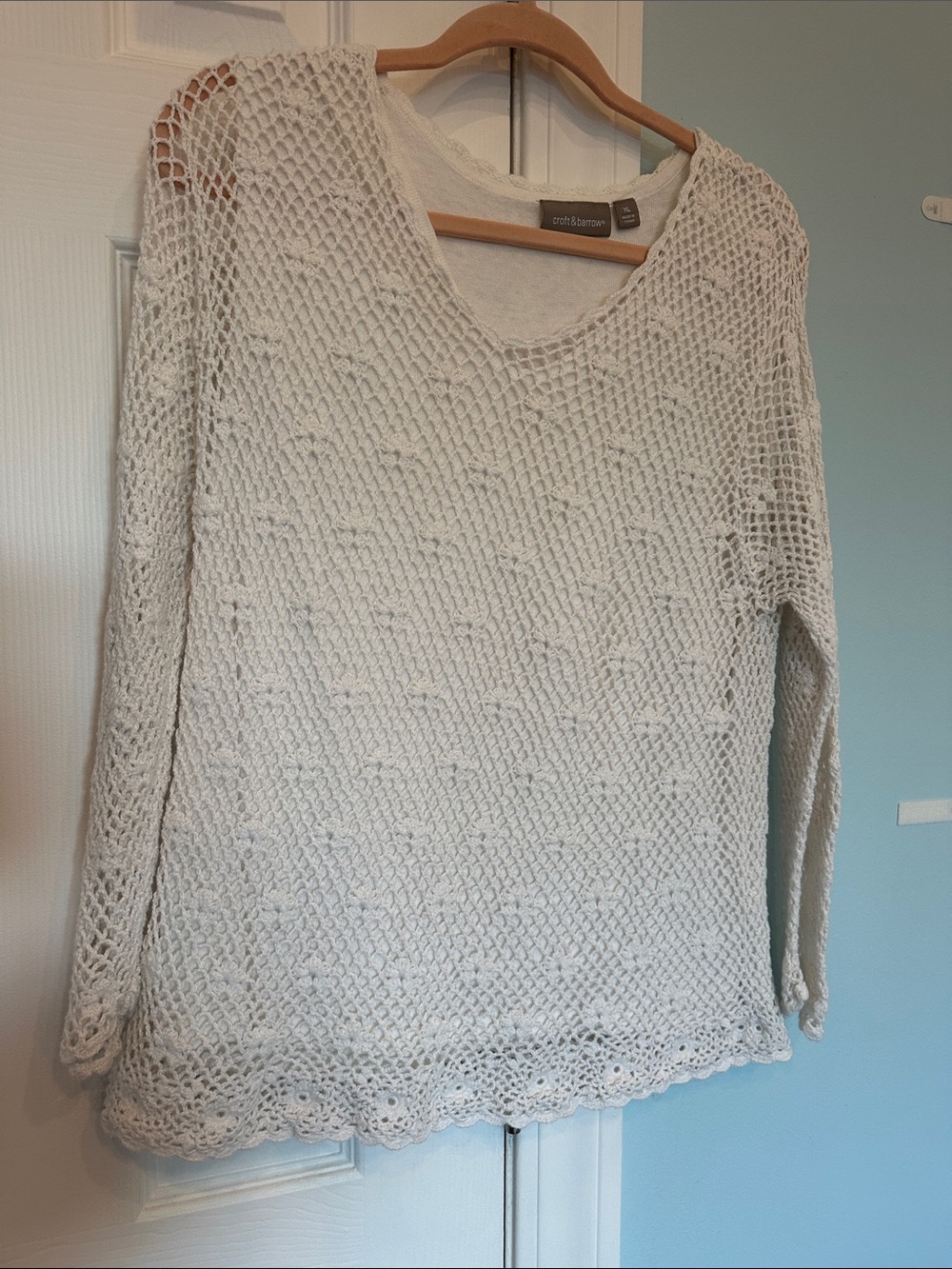 croft & barrow Cream Open-Knit V-Neck Sweater